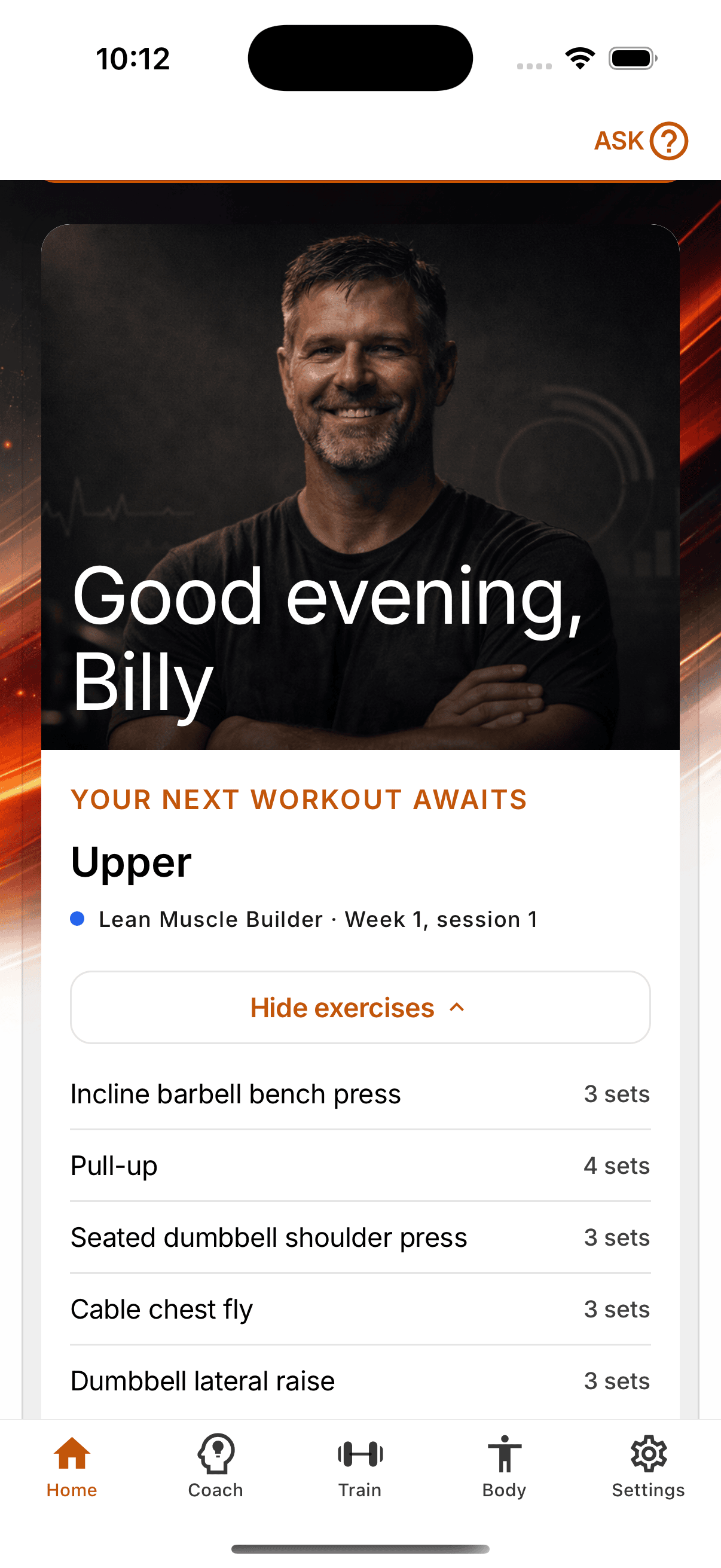 The STRNTH workout screen